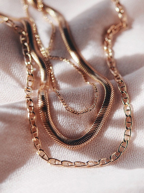 Triple Gold Chain Necklace Set Gold 