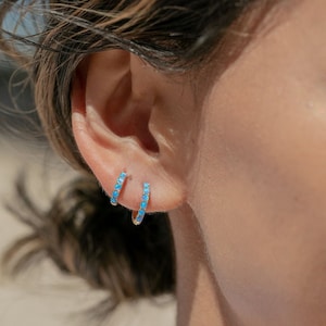 Blue Opal Huggie Hoop Earrings - Kehaulani