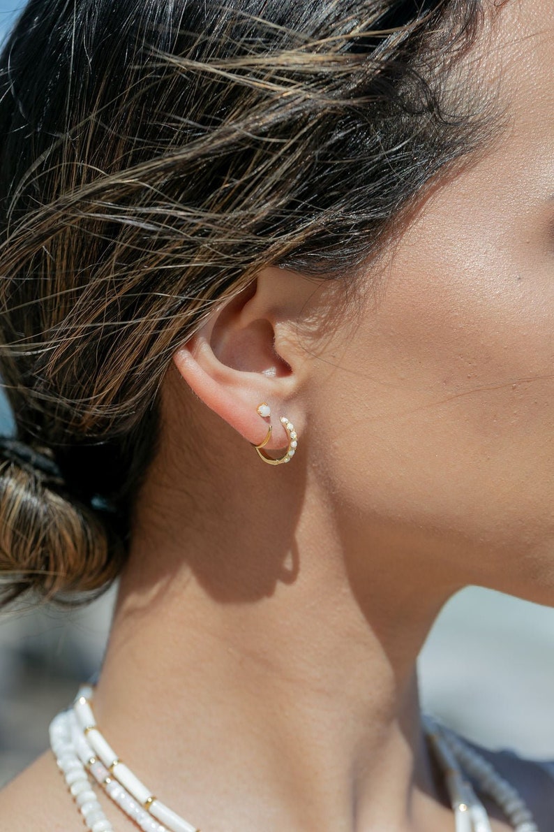 Tiny Open Opal Hoop Earrings Kalino image 3