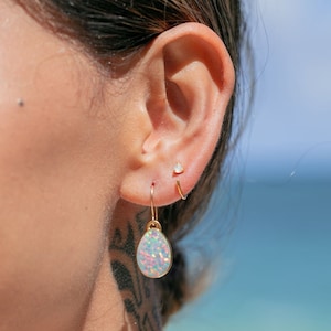 Tiny Open Opal Hoop Earrings - Kalino