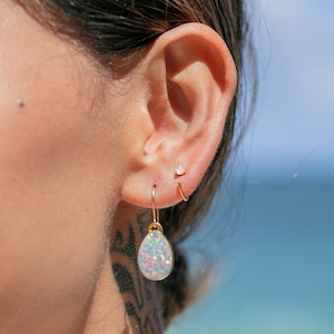 Tiny Open Opal Hoop Earrings Kalino image 1