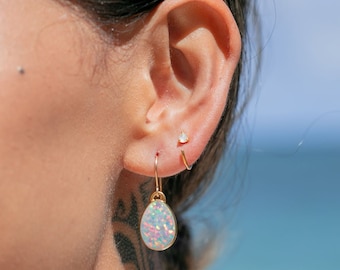 Tiny Open Opal Hoop Earrings - Kalino