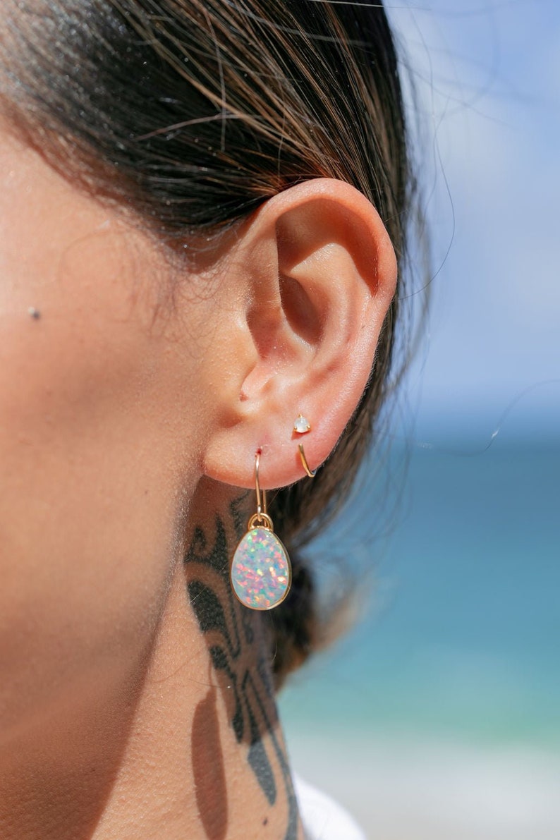 Tiny Open Opal Hoop Earrings Kalino image 1