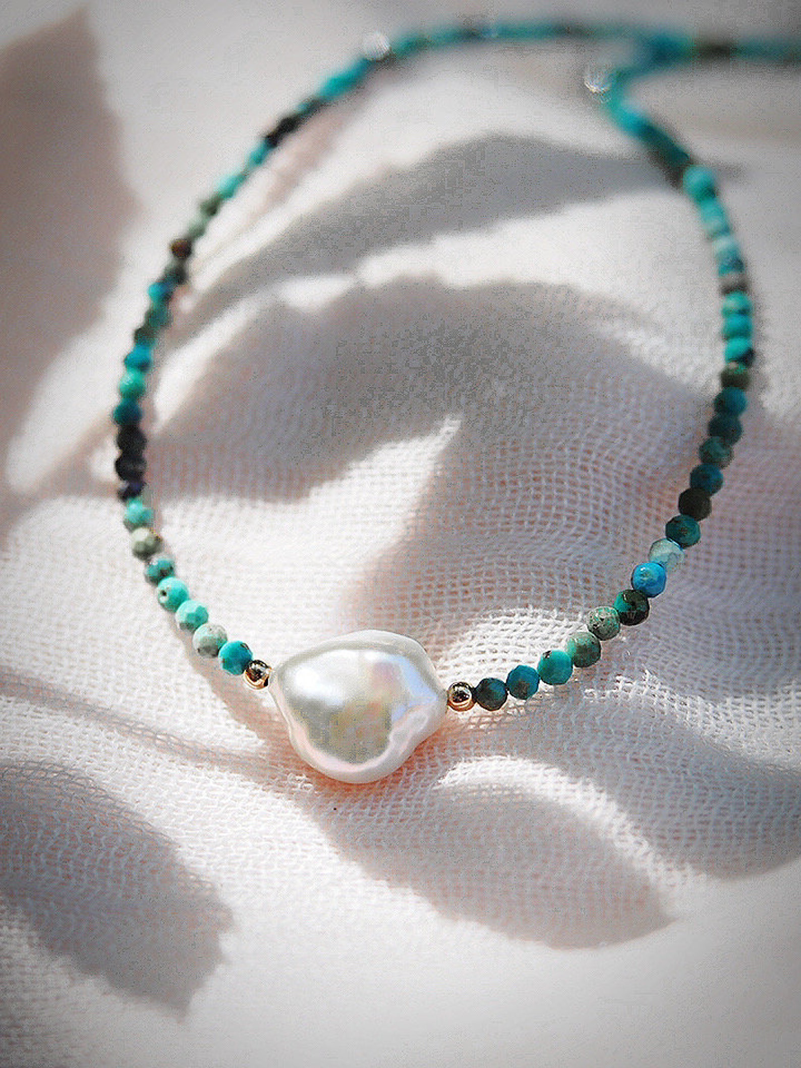Dainty Pearl Turquoise Choker Necklace - Kawena - Etsy