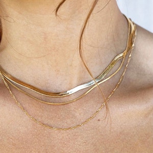 Gold Layering Necklace Set, gold necklace set, herringbone necklace set,