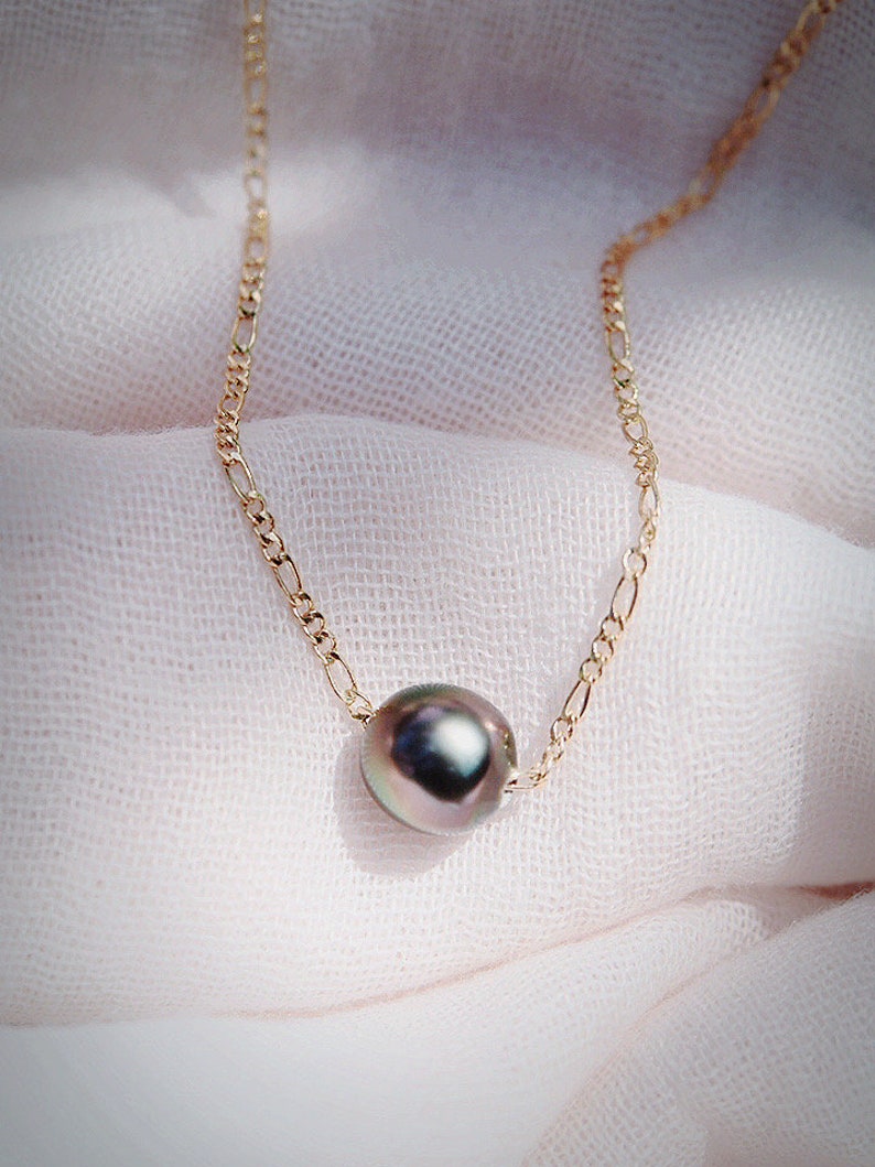 Single Floating Tahitian Pearl Necklace, Gold Pearl Necklace, Tahitian Pearl Necklace, Black Pearl,Gold Filled Necklace,Gold Necklace,Hawaii image 8