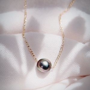 Single Floating Tahitian Pearl Necklace, Gold Pearl Necklace, Tahitian Pearl Necklace, Black Pearl,Gold Filled Necklace,Gold Necklace,Hawaii image 1