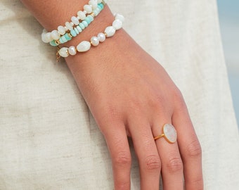 White Pearl and Pikake Bracelet - Momilani