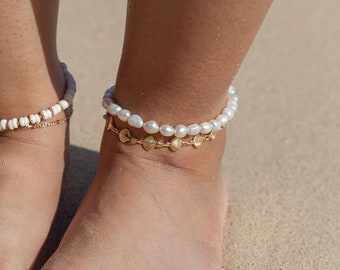 Chunky White Pearl Anklet, Simple Pearl Anklet, Freshwater Pearl Anklet, Pearl Anklet, Hawaii Bridesmaid Gift, Hawaii Wedding Anklet, Summer