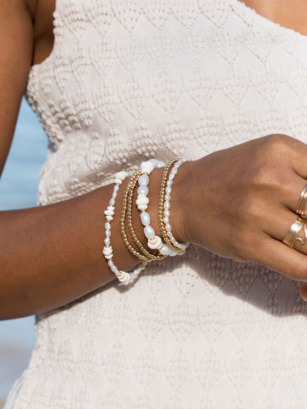 Gold Puka Shell Pearl Bracelet Pearl and Gold Bracelet Pearl