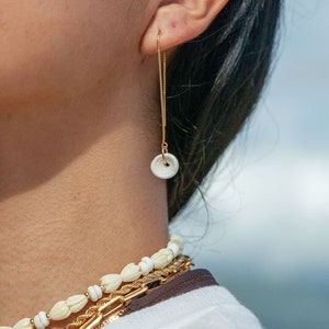 Puka Shell Threader Earrings, Long Gold Earrings with Puka Shells, Gold Earring, Hawaii Earrings, Hawaii Jewelry,Puka Shell Earrings,Kealoha