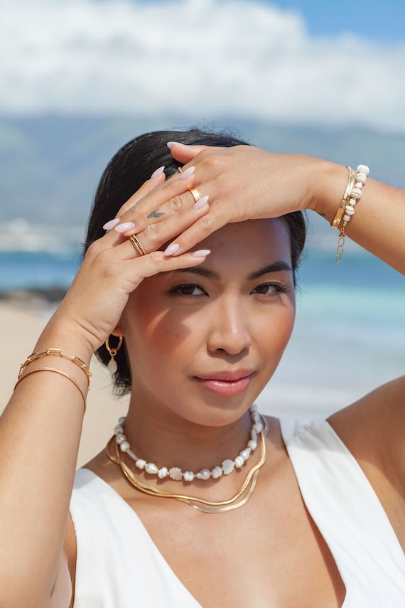 Baroque Pearl Scallop Puka Shell Necklace, Baroque Pearl