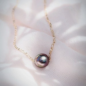 Single Floating Tahitian Pearl Necklace, Gold Pearl Necklace, Tahitian Pearl Necklace, Black Pearl,Gold Filled Necklace,Gold Necklace,Hawaii image 3