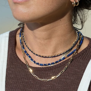Tiny Lapis Lazuli Choker Necklace, Beaded Lapis Lazuli Necklace, Layering Necklace