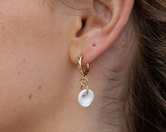Gold Puka Shell Hoop Earrings - Kahale