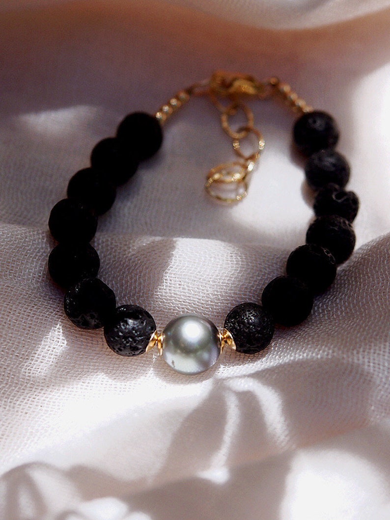 Black Lava and Tahitian Pearl Bracelet, Beaded Bracelet,Tahitian Pearl Bracelet,Black Pearl Bracelet,Lava Pearl Beaded Bracelet,Maui Hawaii image 4