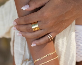 Wide Vermeil Gold Cigar Band Ring ,Wide Band Ring,Gold Band,Statement Ring,Gold Cigar Ring,Gold Flat Ring,Smooth Ring,Gold Tube Ring, Hawaii