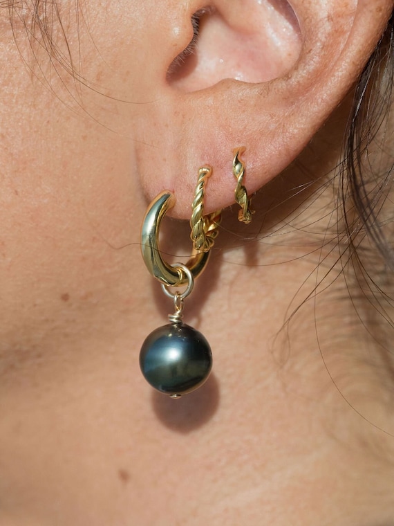Black pearl on sale hoop earrings