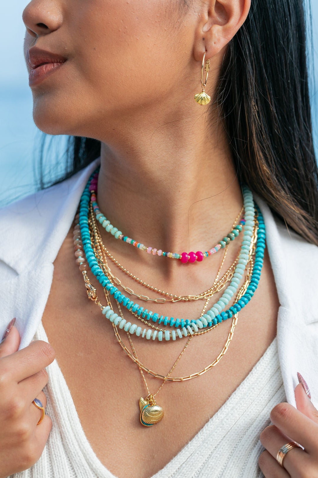 Rainbow Necklace Luxe - Colorful Gemstone with Pearl