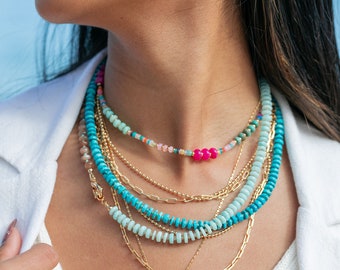 Mixed Rainbow Gemstone and Pearl Necklace - Kainui