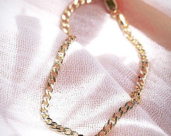 Gold Filled Curb Chain Bracelet, Flat Curb Chain Bracelet, Gold Link Chain Bracelets, Bracelet for Women,Gold Chain Bracelet