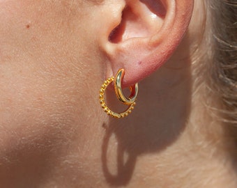 Gold Bead Huggie Hoop Earrings, Gold Textured Hoop Earrings, Gold Hoop Earrings, Gold Huggie Hoops,Gold Hoops,Hawaii Hoop,Hawaii Jewelry