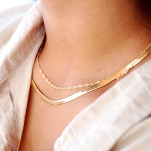 Collar de cadena Singapur chapada en oro, collar de oro, collar de oro trenzado