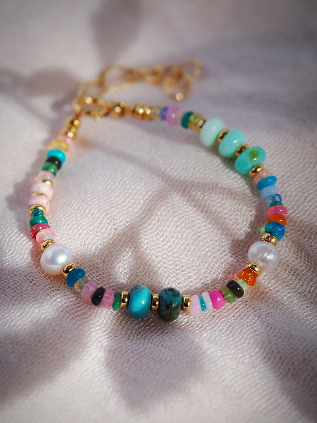 Mixed Rainbow Gemstone and Pearl Bracelet Kainui - Etsy