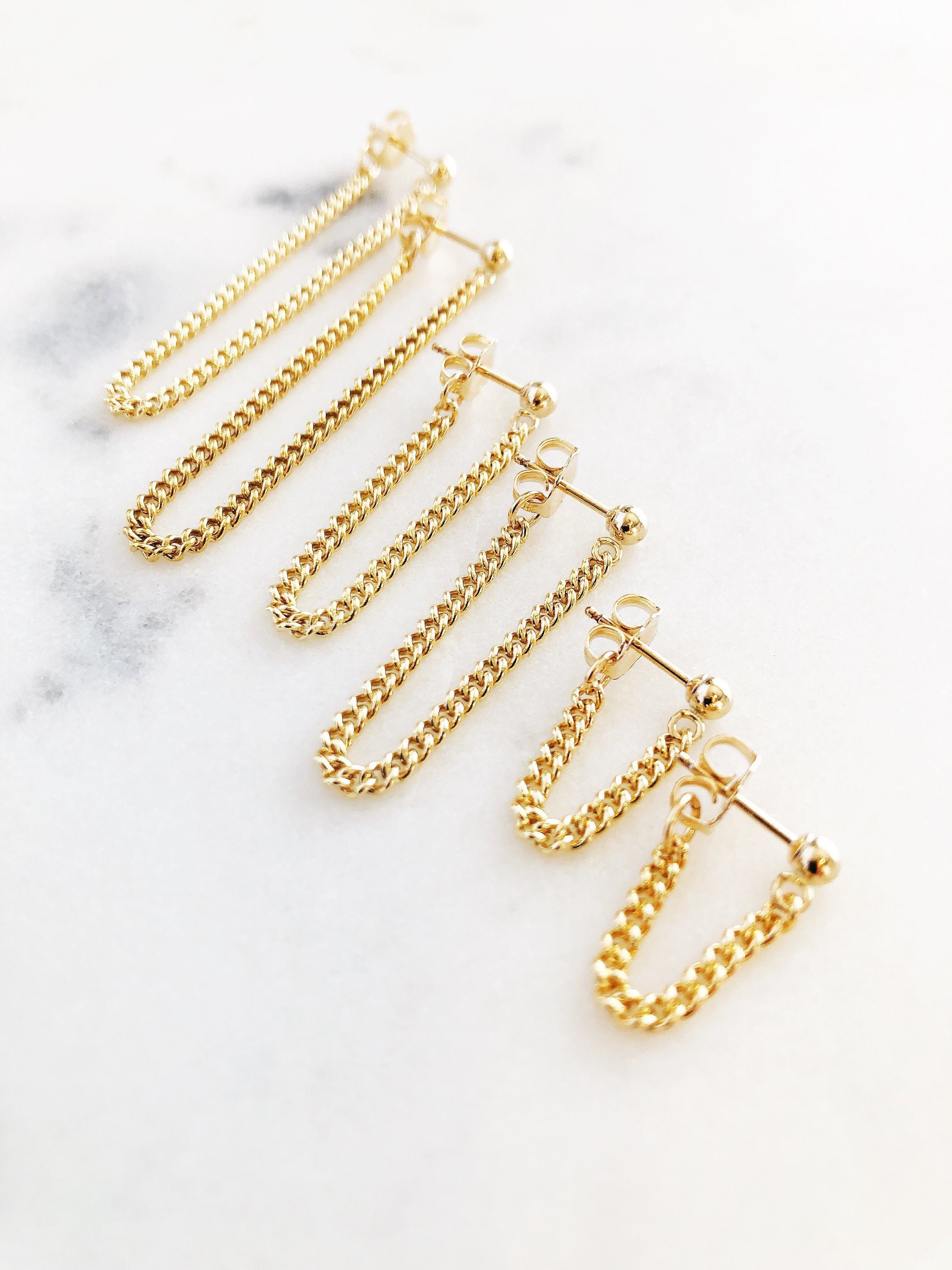 Kalani earrings gold chain earring gold drop earring chain Etsy