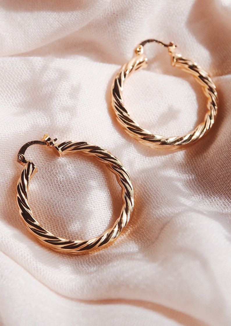 Large Gold Rope Twist Hoop Earrings hollow gold hoop earring Etsy