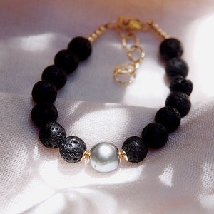 Black Lava and Tahitian Pearl Bracelet, Beaded Bracelet,Tahitian Pearl Bracelet,Black Pearl Bracelet,Lava Pearl Beaded Bracelet,Maui Hawaii image 2