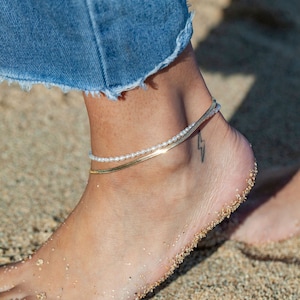 Herringbone Chain Anklet - Konani, Gold Anklet, Gold Chain Anklet