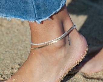 Herringbone Chain Anklet - Konani, Gold Anklet, Gold Chain Anklet, Gold Filled Anklet, Gift Anklet, Hawaii Anklet