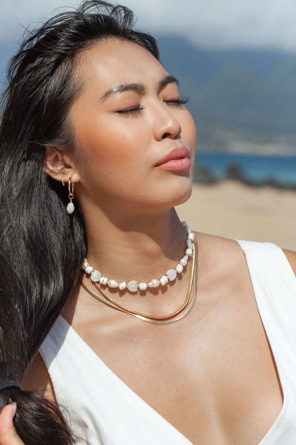 Baroque Pearl Scallop Puka Shell Necklace, Baroque Pearl