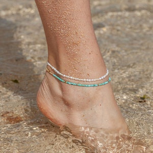 Tiny Turquoise Bead Anklet, Green Turquoise Anklet, Blue Turquoise Anklet,