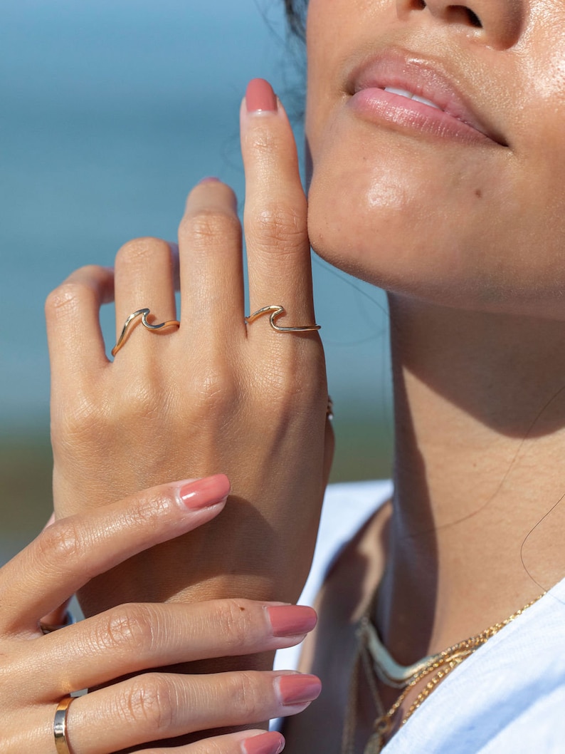 Mini gold wave ring, Nalu Ring, thin ring,stack ring,stacking ring,graduation gift,knuckle ring,gold filled ring,gold knuckle ring,hawaii image 1