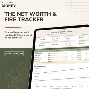 Net Worth Tracker Google Sheets | FIRE Calculator with Coast, Barista & Lean FIRE | Liquid Net Worth Dashboard Spreadsheet