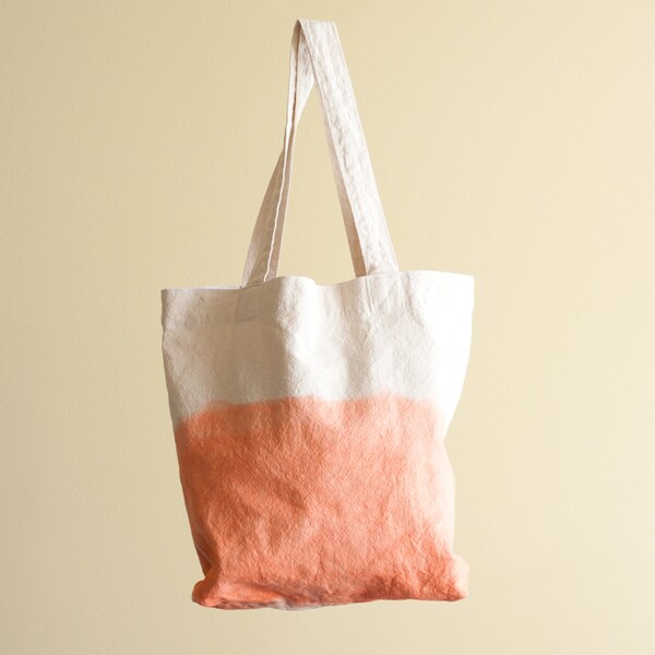 Ombre canvas market bag, medium-weight tote bag made and dyed by hand - orange
