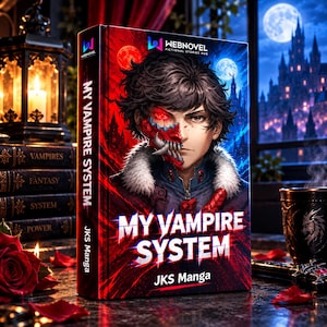 以下が含まれることがあります： JKS Manga著のハードカバー本「My Vampire System」。赤と青に分かれた表紙には、黒髪で白いファーの襟をつけ、顔の下半分に赤いマスクをしたキャラクターが描かれており、白い文字でタイトルが記されている。