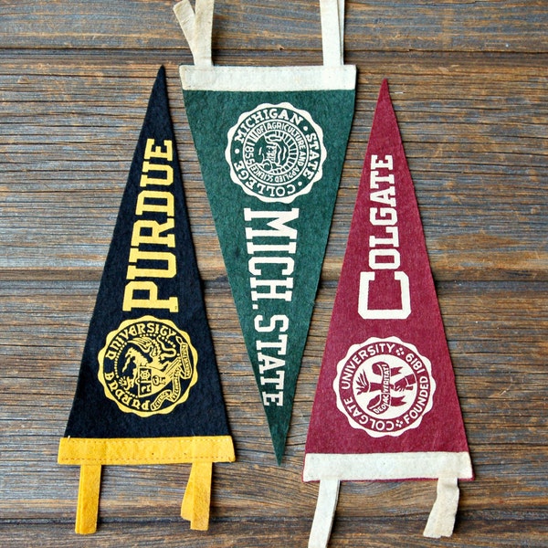 Vintage College Mini Felt Pennant Purdue University Michigan State College Colgate University