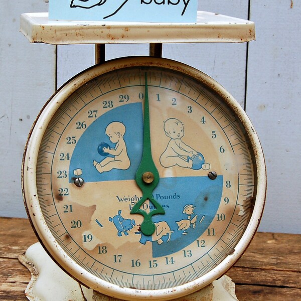 Vintage Shabby Chic Metal Baby Scale