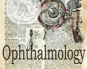 PRINT:  Opthalmology Mixed Media Drawing on Antique Dictionary Page