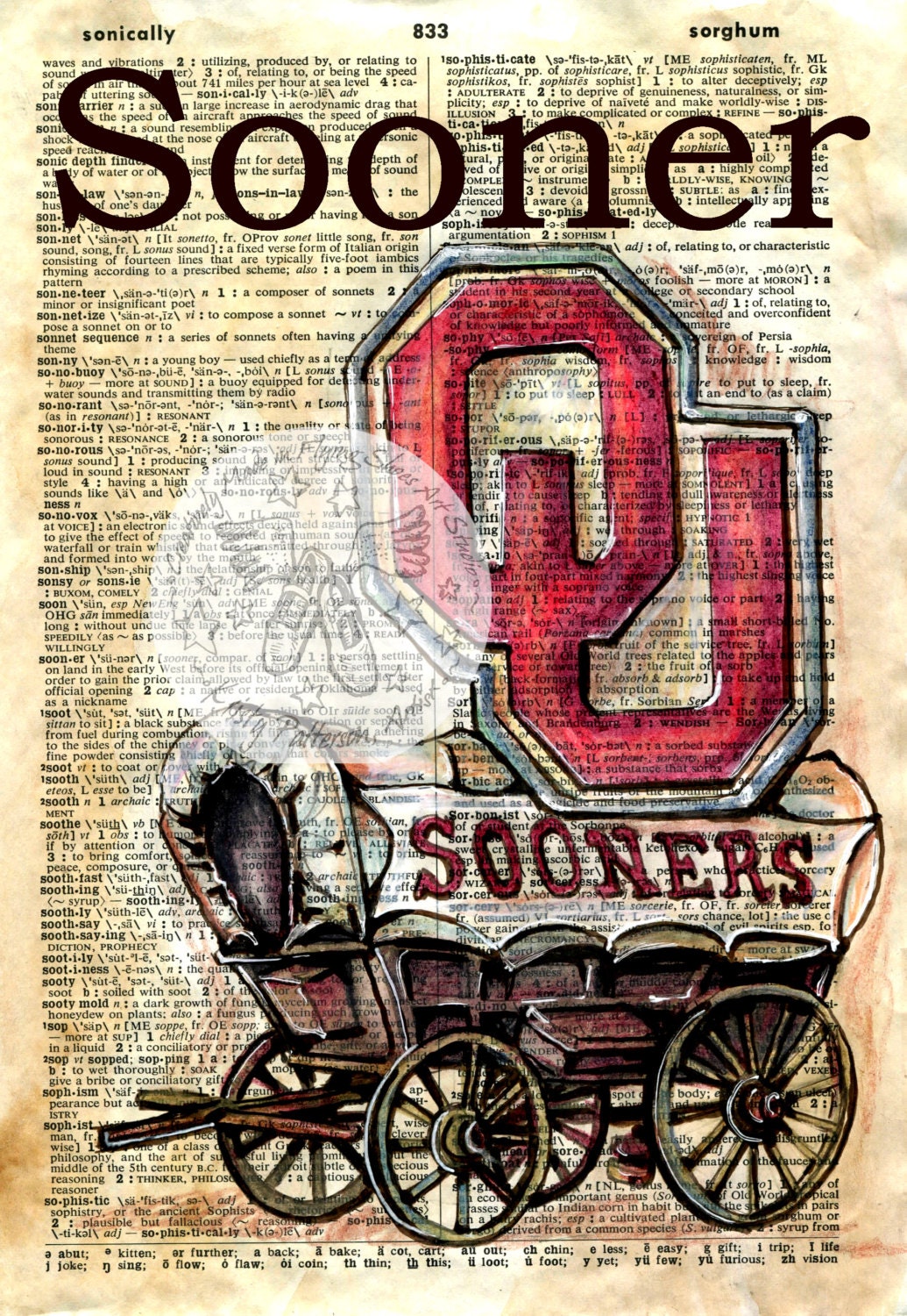 PRINT: University of Oklahoma Logo Drawing on Antique Dictionary - Etsy
