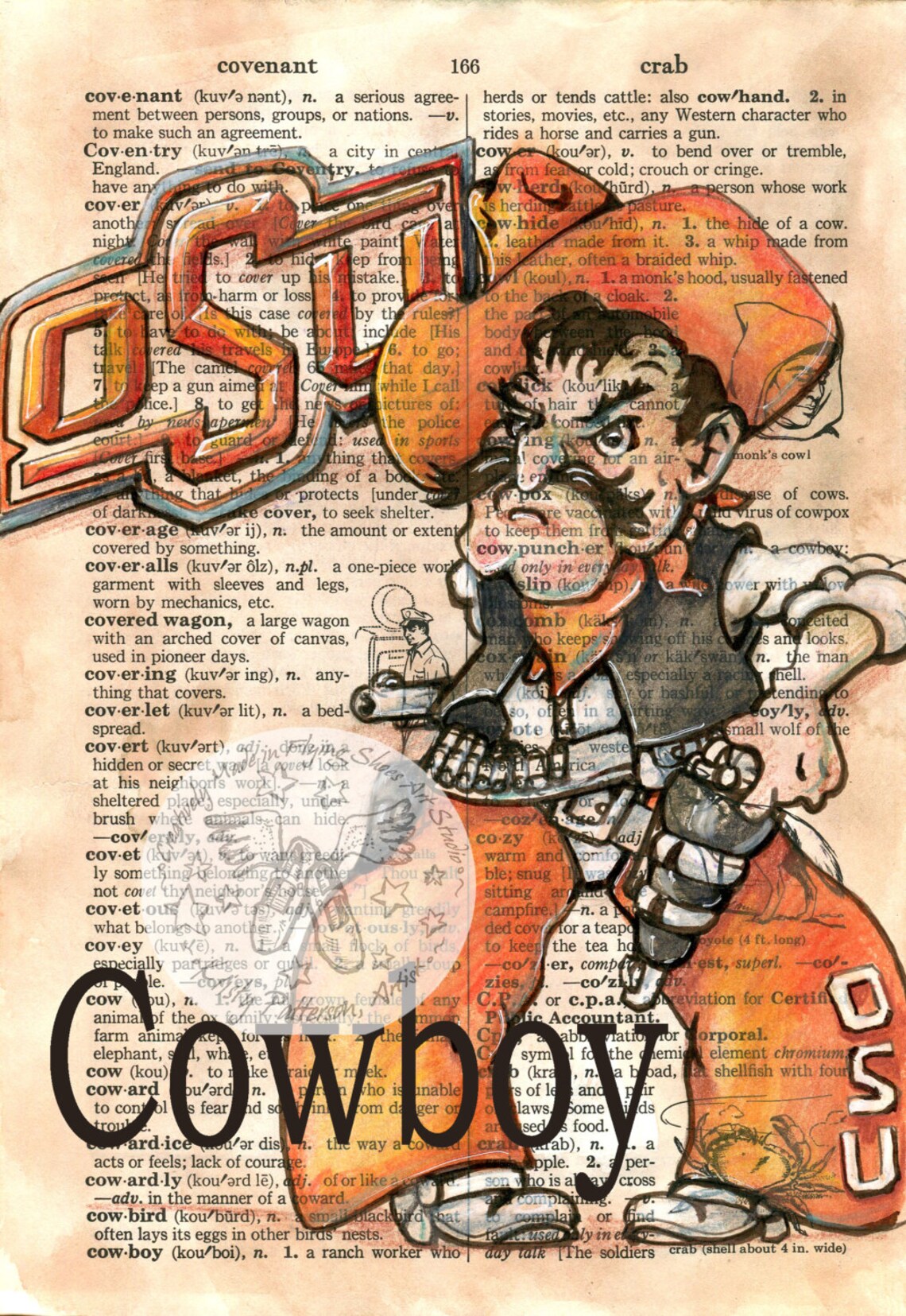 Buy PRINT: Oklahoma State University Drawing on Antique Dictionary ...