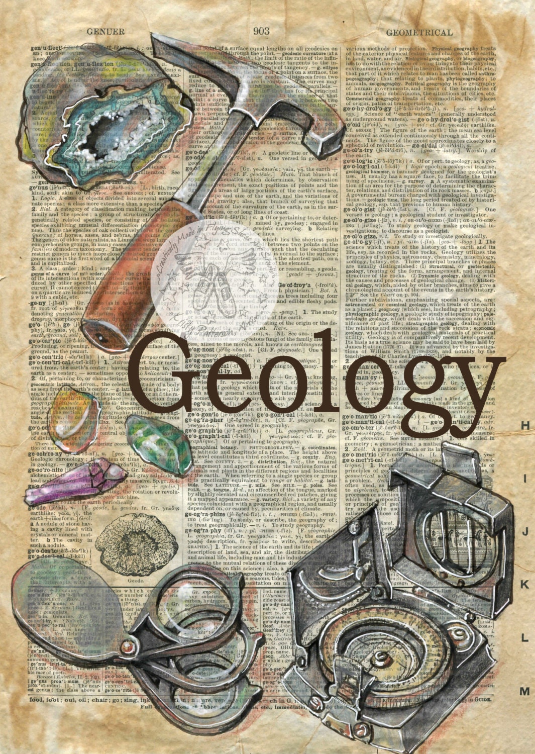 PRINT Geology Mixed Media Drawing on Antique Dictionary Etsy