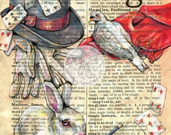 PRINT:  Magic Mixed Media Drawing on Distressed, Dictionary Page