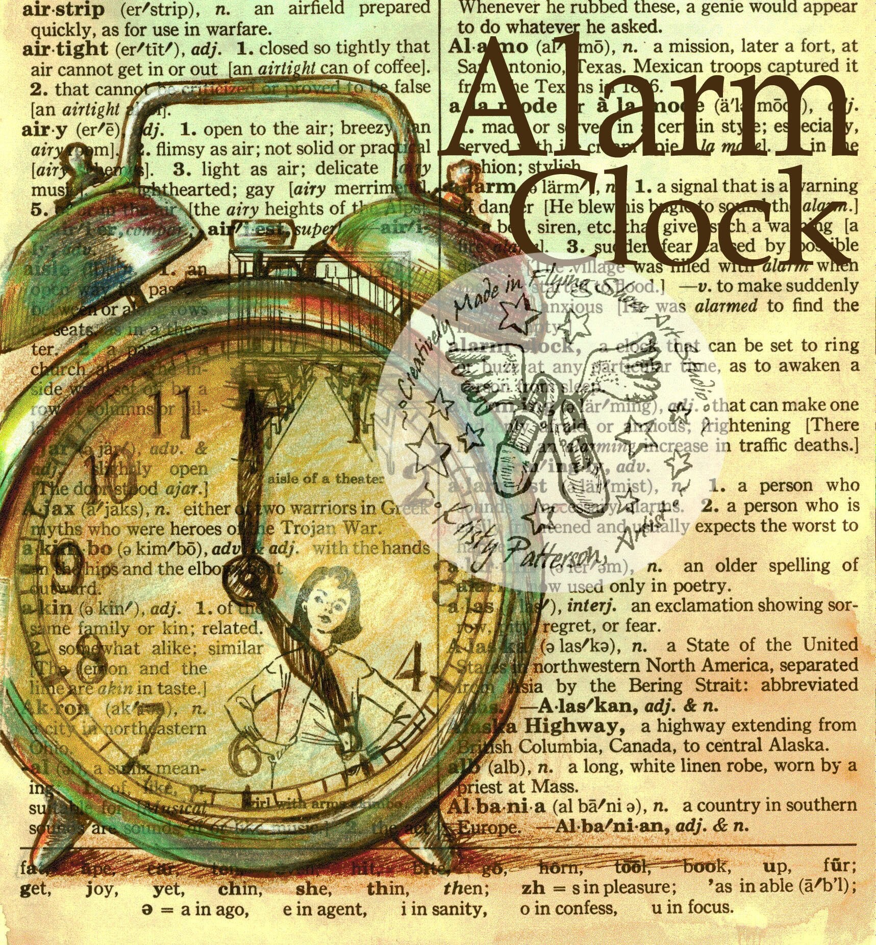Alarm Clock Dictionary Drawing Instant Printable Download Etsy