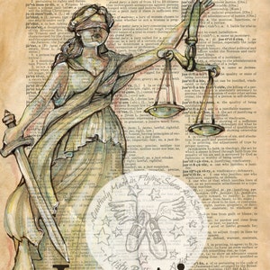 PRINT:  Justice Mixed Media Drawing on Antique Dictionary