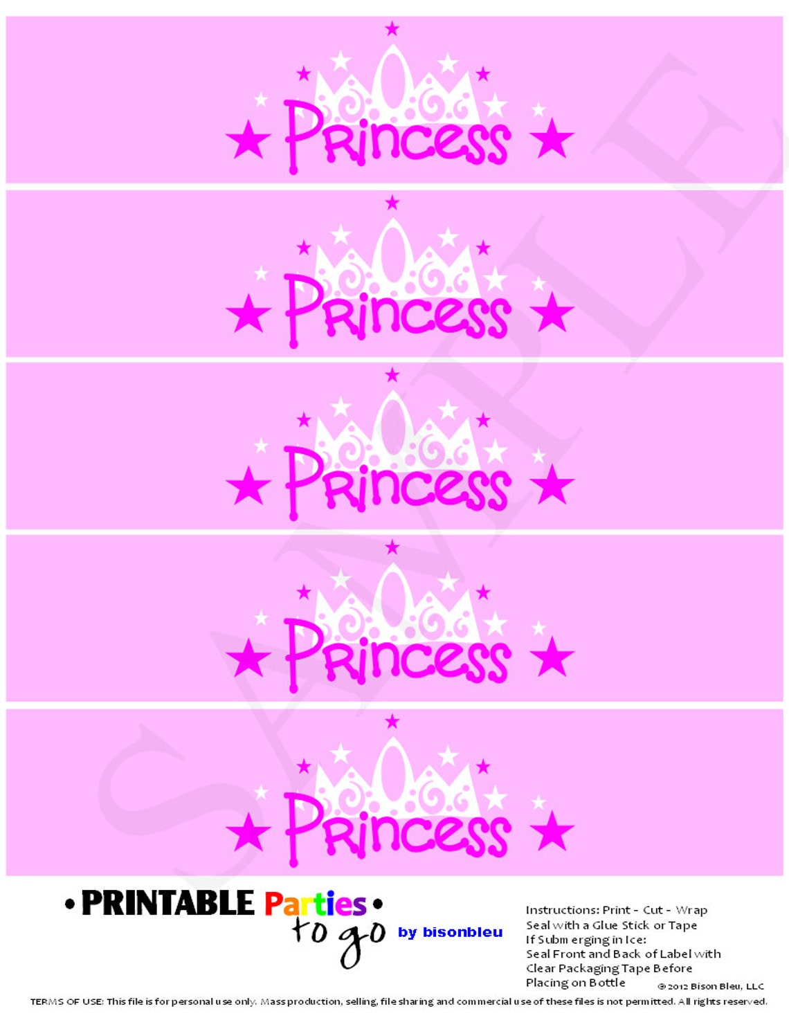 INSTANT DOWNLOAD Princess Printable Water Bottle Labels | Etsy