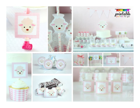 INSTANT DOWNLOAD Pink Gingham Sheep Baby Lamb Printable Party Set - IMPORTANT - Please Read Description Thoroughly Before Purchasing Il_570xn